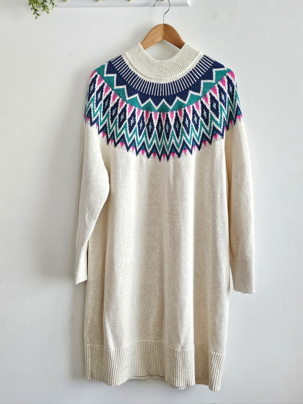 NWT Old Navy Fair Isle Sweater Dress XXL Cream Mock Neck Nordic Holiday Winter